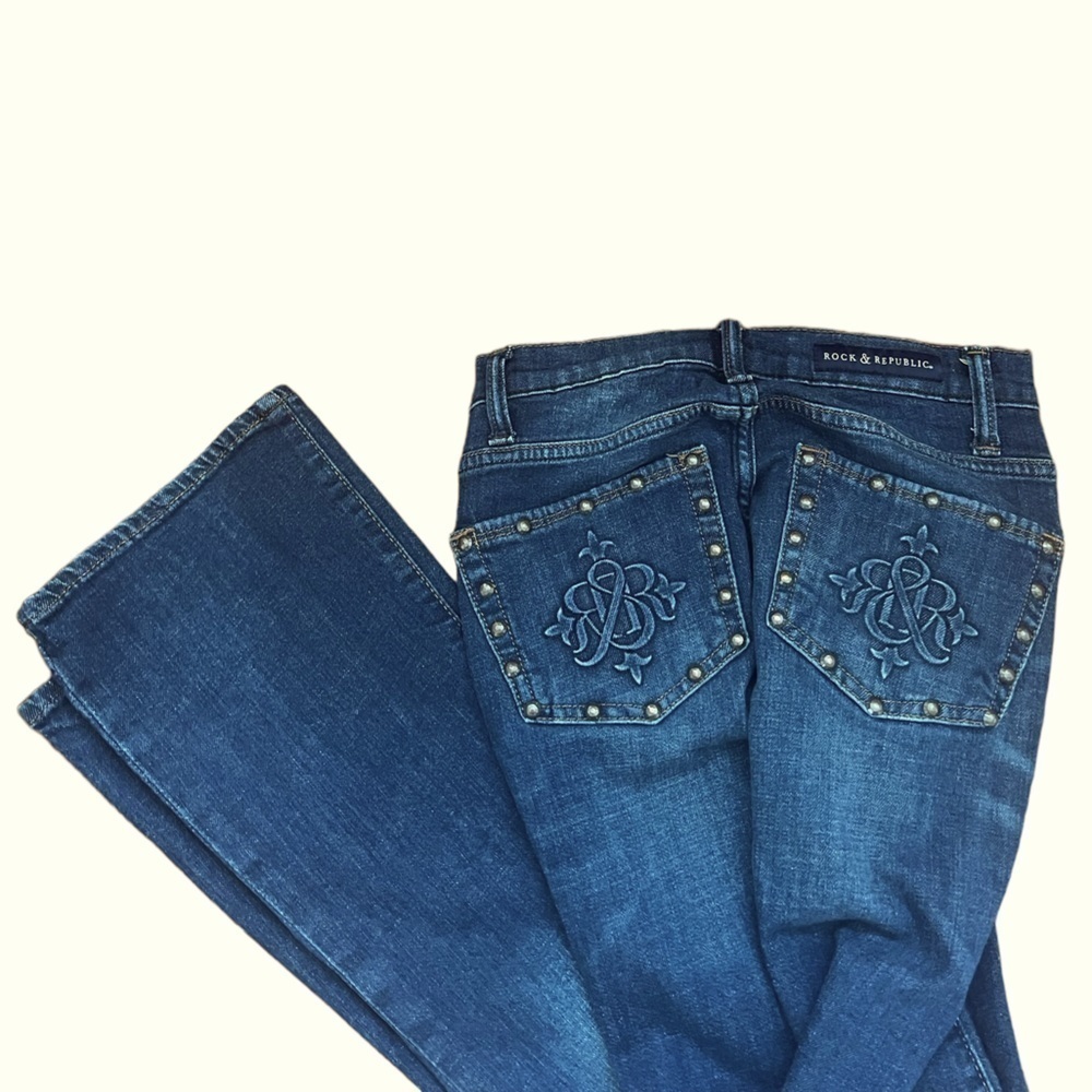 Rock & Republic Women’s Sz 2 Kasandra Jeans Boot Cut Studded Embellished